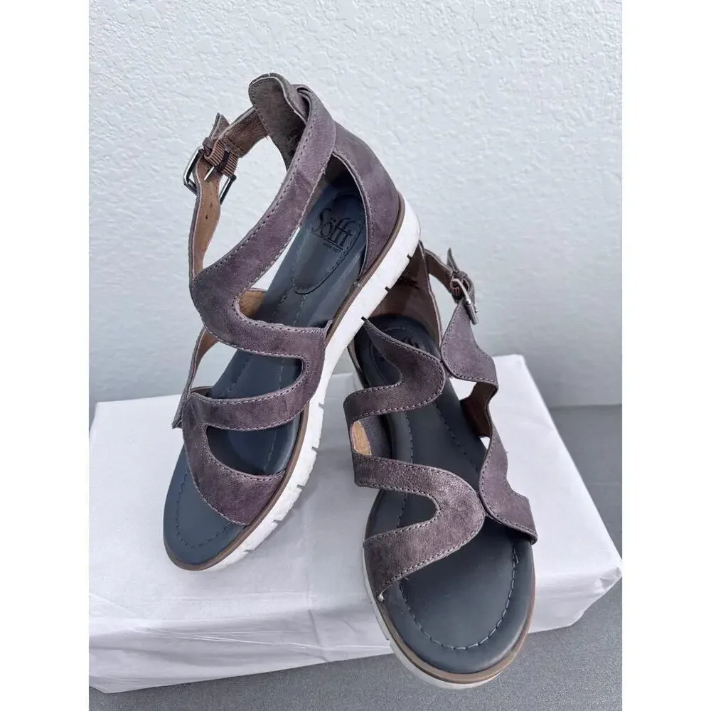 Söfft Sandals Womens 6 Strappy Leather Comfort Taupe Brown Buckle‎ Boho Summer
